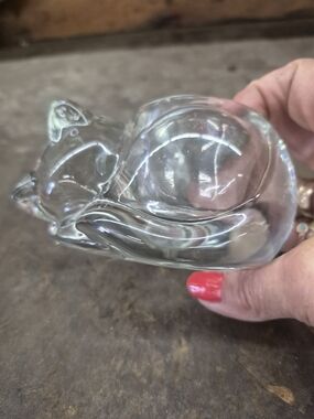 Indiana Glass Clear Sleeping Cat Votive Candle Holder / Paper Clip Holder